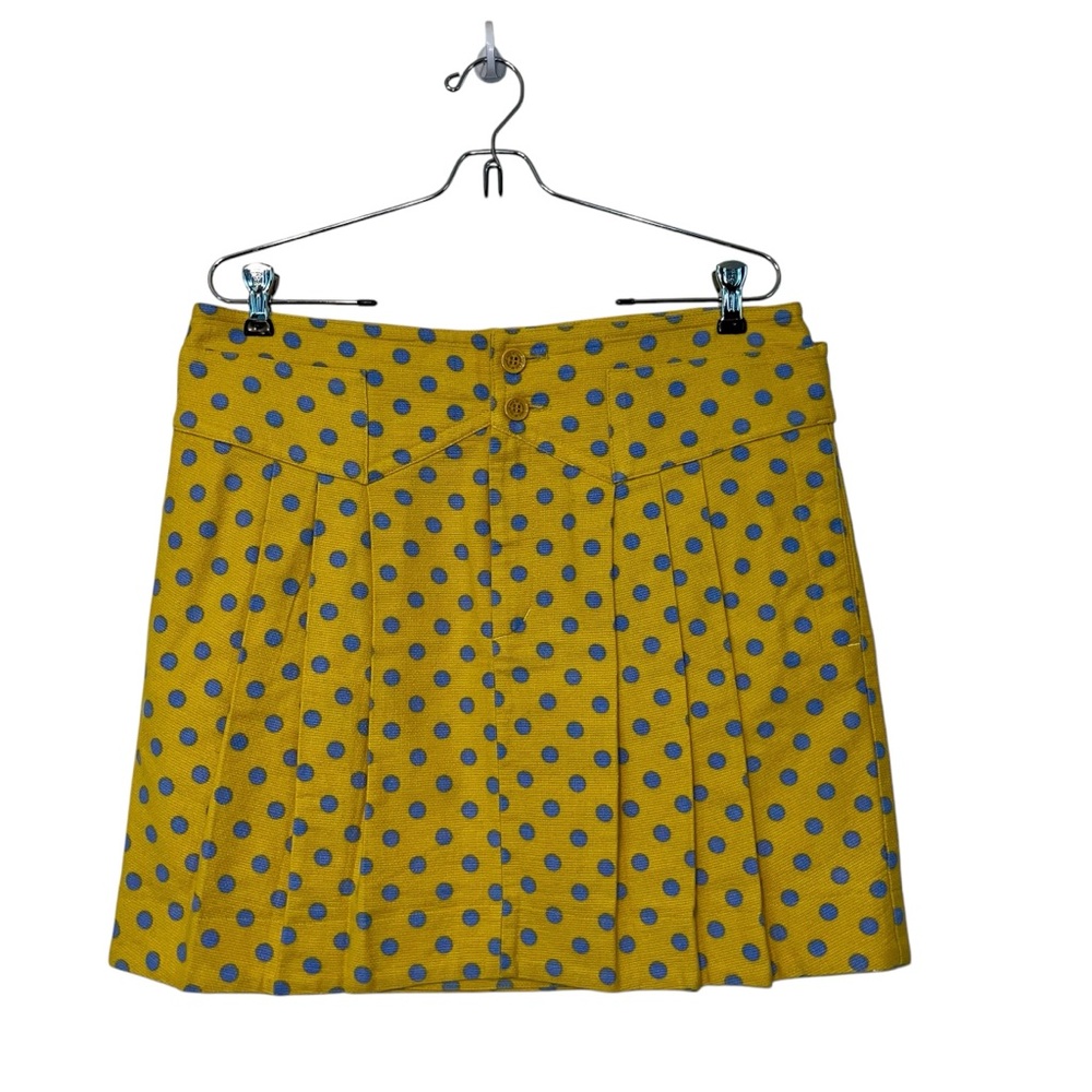 See By Chloe Yellow Blue Polkadot Pleated Skirt 100% Cotton Sz 10 Spring Fun